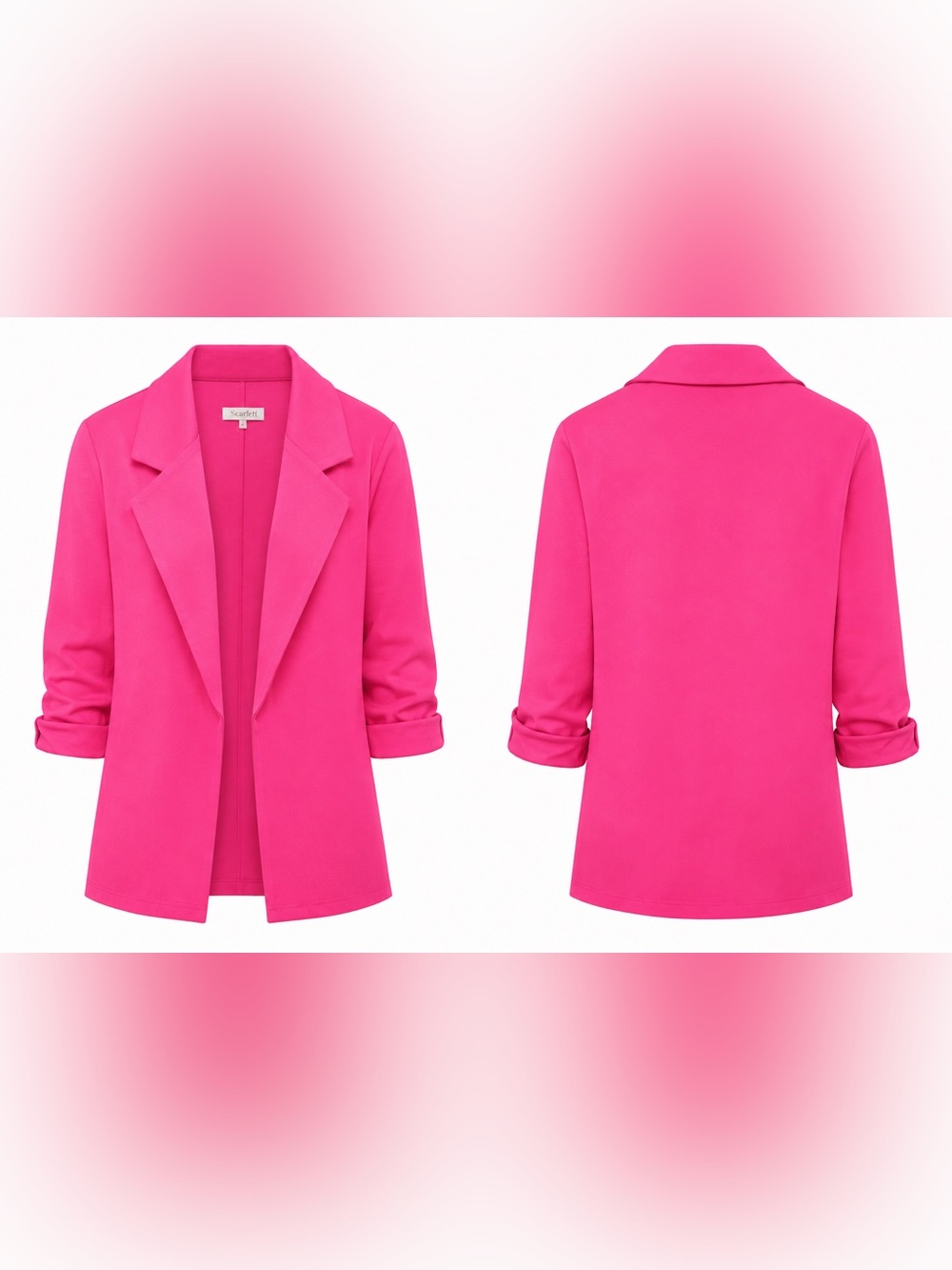 Dear Scarlett Blazer. Women's Hot Pink Open-Front Blazer Jacket. - Picture 4 of 4